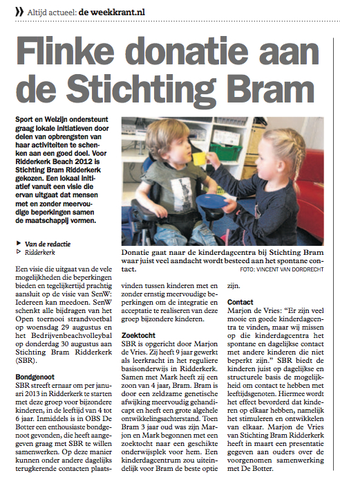 Flinke donatie aan de Stichting Bram