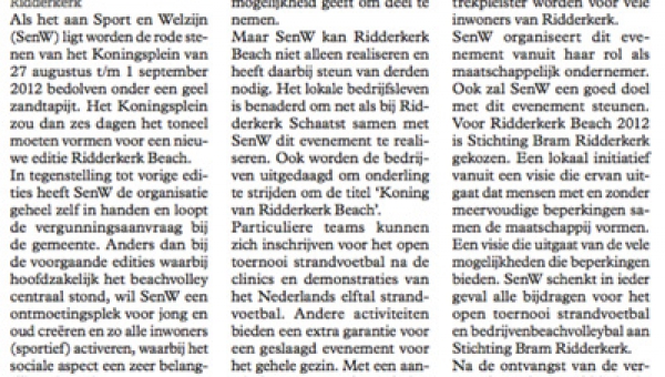 Een deel van de opbrengst Ridderkerk Beach 2012 naar Stichting Bram